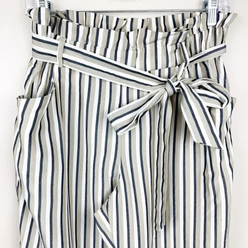 Zara belted striped paperbag pants